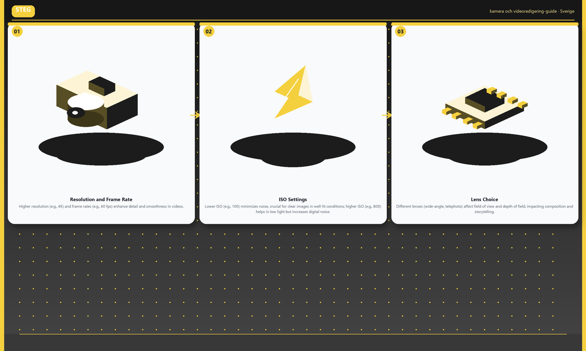Steg: Resolution and Frame Rate → ISO Settings → Lens Choice